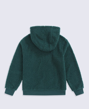 Etta Kids Half Zip Borg Hoodie - Dark Green