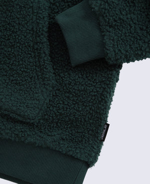 Etta Kids Half Zip Borg Hoodie - Dark Green