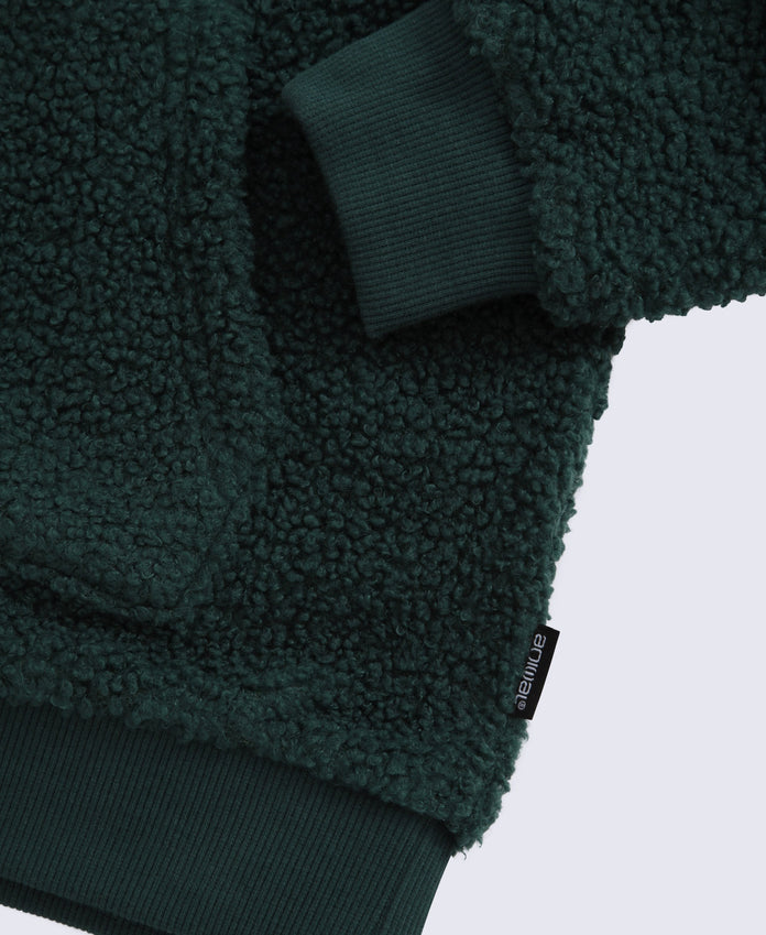 Animal Etta Kids Half Zip Borg Hoodie - Dark Green