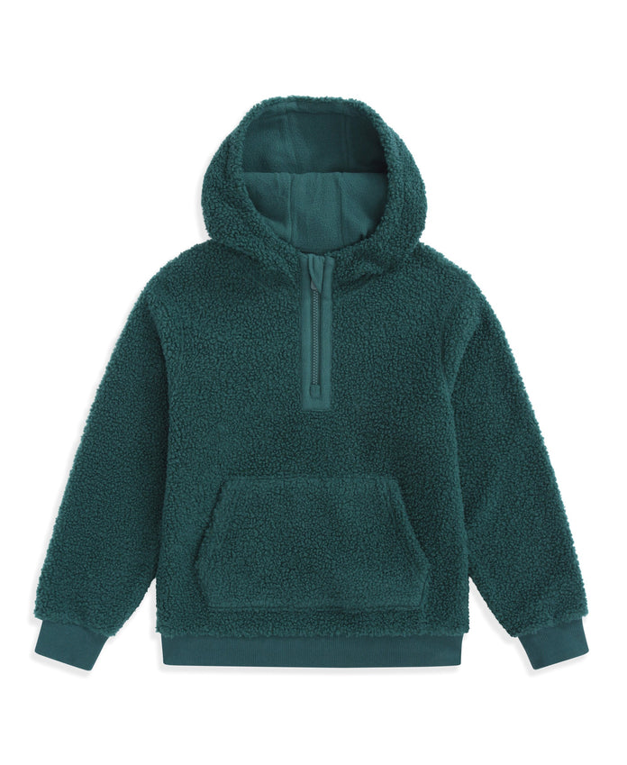 Animal Etta Kids Half Zip Borg Hoodie - Dark Green