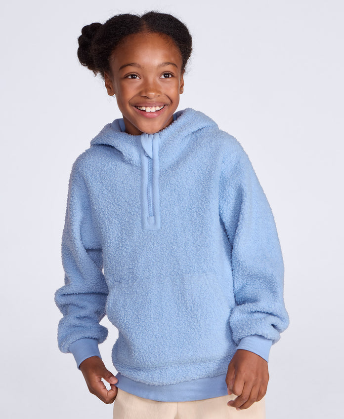 Etta Kids Half Zip Borg Hoodie - Pale Blue