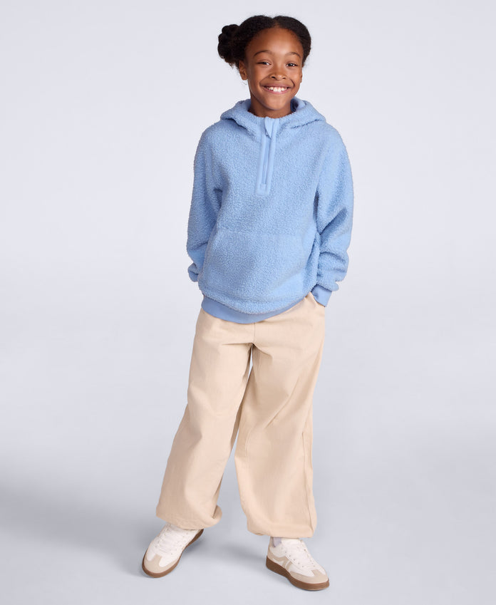 Etta Kids Half Zip Borg Hoodie - Pale Blue