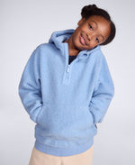 Etta Kids Half Zip Borg Hoodie - Pale Blue