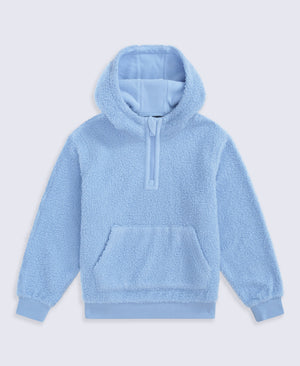 Etta Kids Half Zip Borg Hoodie - Pale Blue