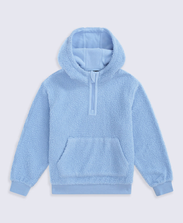Animal Etta Kids Half Zip Borg Hoodie - Pale Blue
