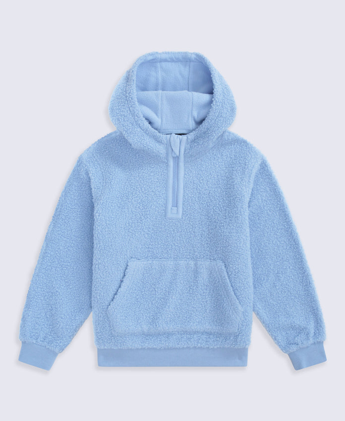 Animal Etta Kids Half Zip Borg Hoodie - Pale Blue