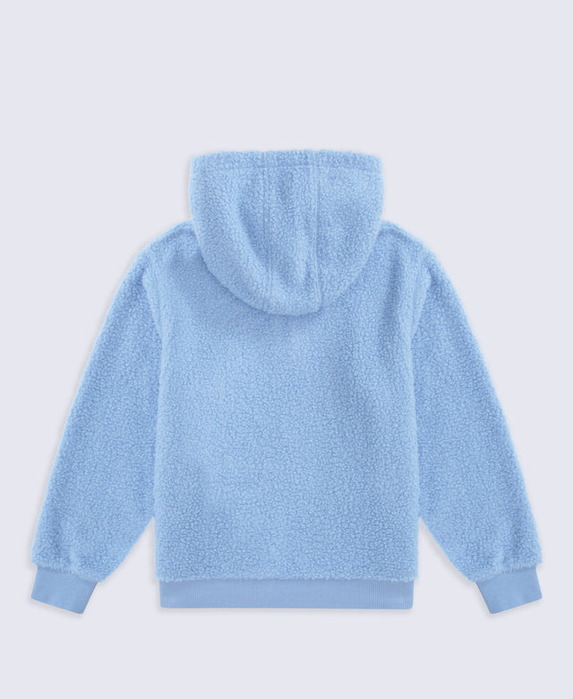 Animal Etta Kids Half Zip Borg Hoodie - Pale Blue