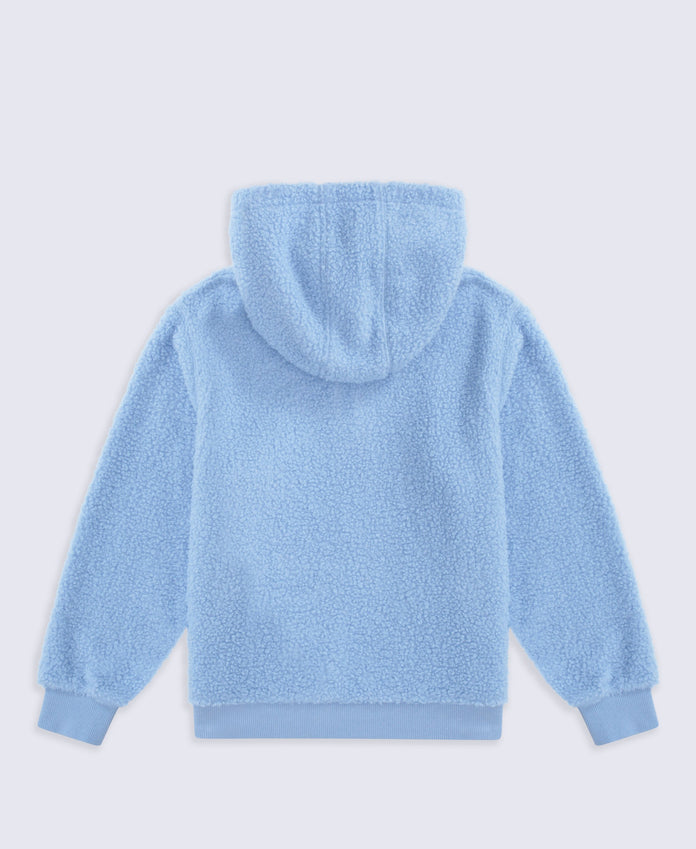 Animal Etta Kids Half Zip Borg Hoodie - Pale Blue