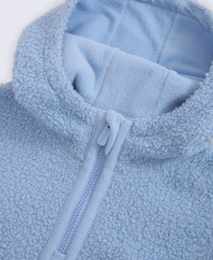 Animal Etta Kids Half Zip Borg Hoodie - Pale Blue