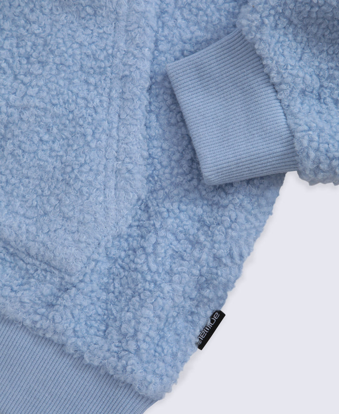 Animal Etta Kids Half Zip Borg Hoodie - Pale Blue