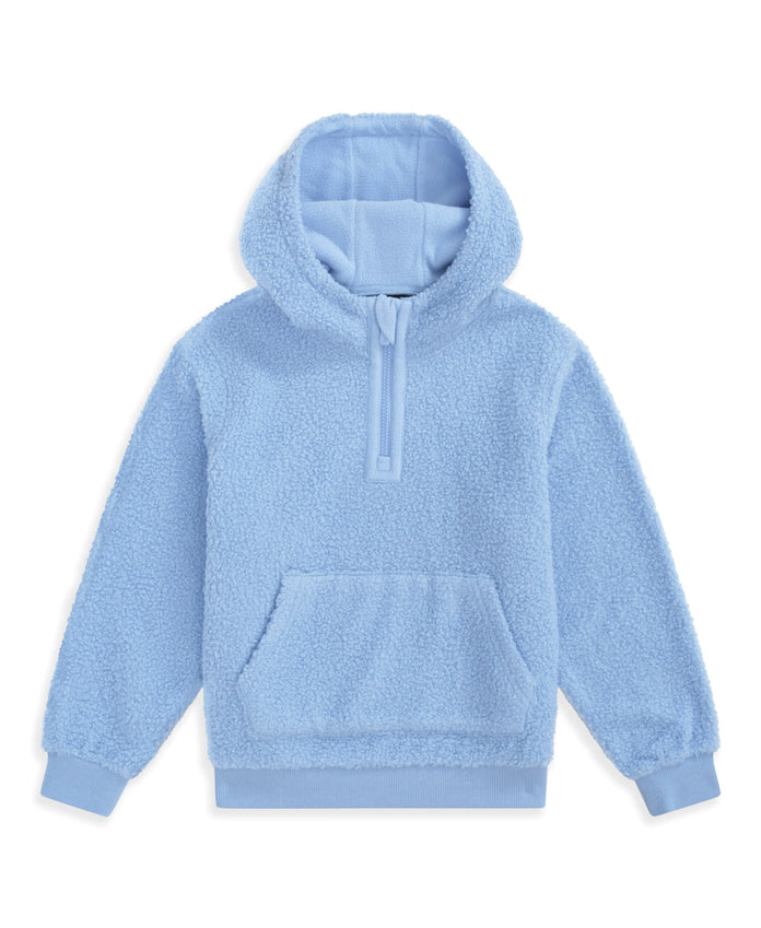 Animal Etta Kids Half Zip Borg Hoodie - Pale Blue