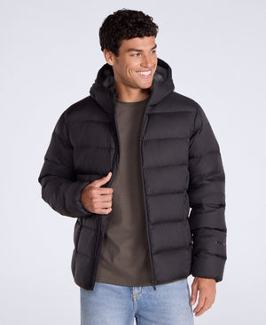 Stratus Mens Hooded Extreme Down Packable Jacket - Jet Black