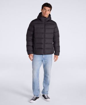 Stratus Mens Hooded Extreme Down Packable Jacket - Jet Black