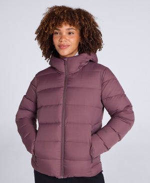 Stratus Womens Hooded Extreme Down Packable Jacket - Dark Purple