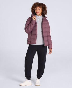 Stratus Womens Hooded Extreme Down Packable Jacket - Dark Purple