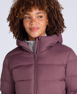 Stratus Womens Hooded Extreme Down Packable Jacket - Dark Purple