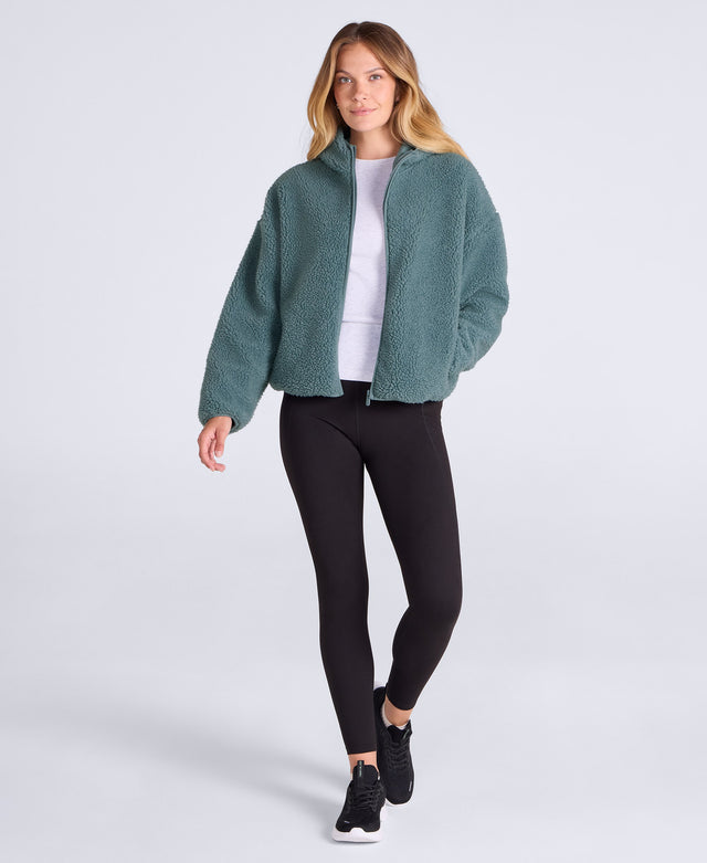 Cley Womens Hooded Borg Jacket - Dark Green