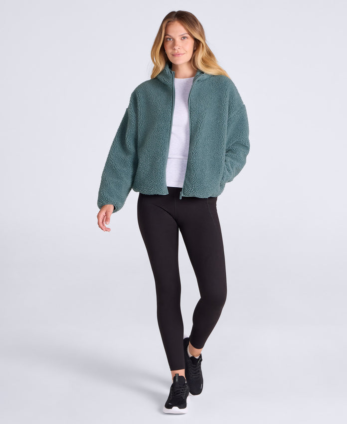 Cley Womens Hooded Borg Jacket - Dark Green