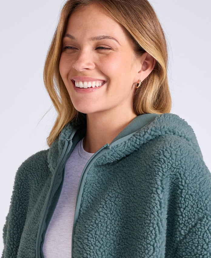Cley Womens Hooded Borg Jacket - Dark Green