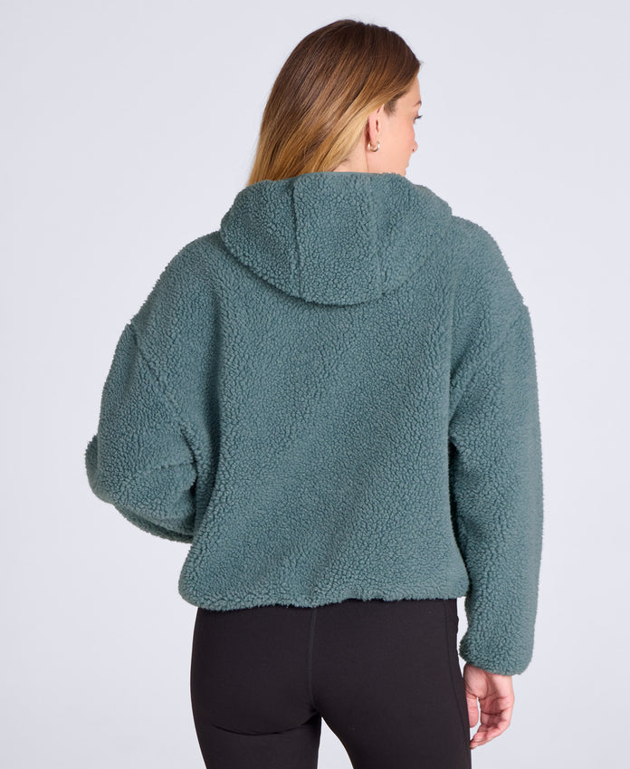 Cley Womens Hooded Borg Jacket - Dark Green