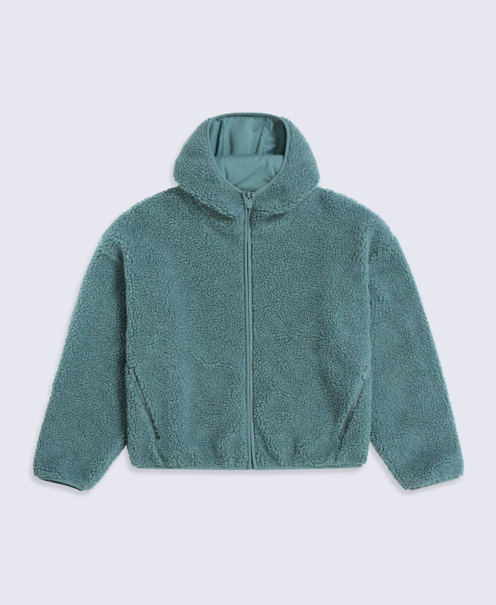 Cley Womens Hooded Borg Jacket - Dark Green