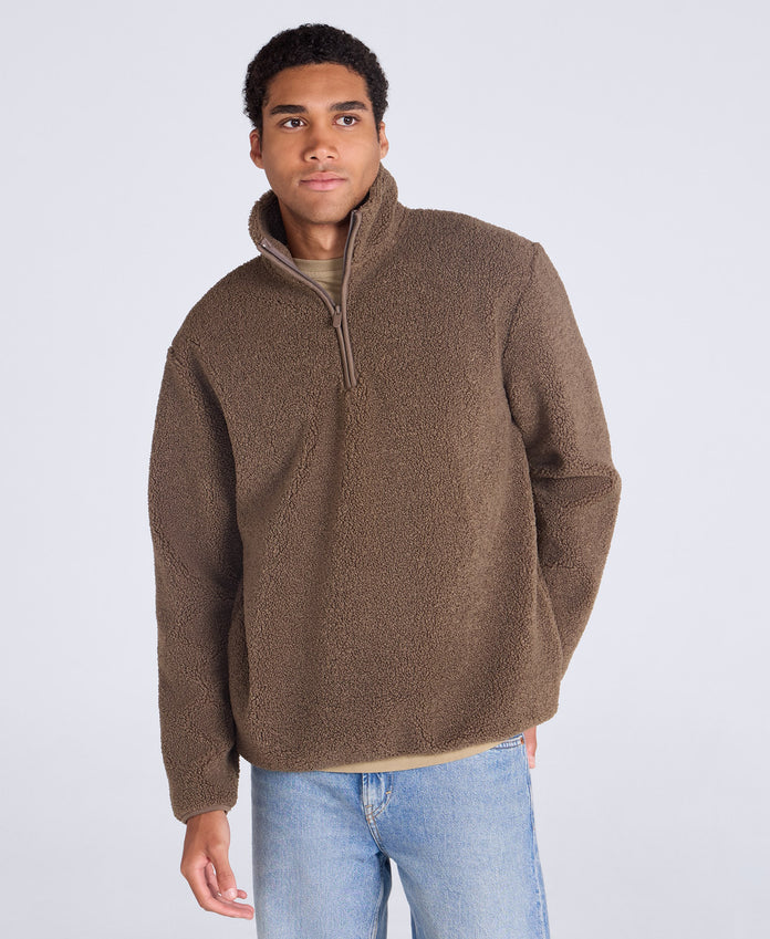 Blake Mens Boucle Half Zip Fleece - Dark Beige