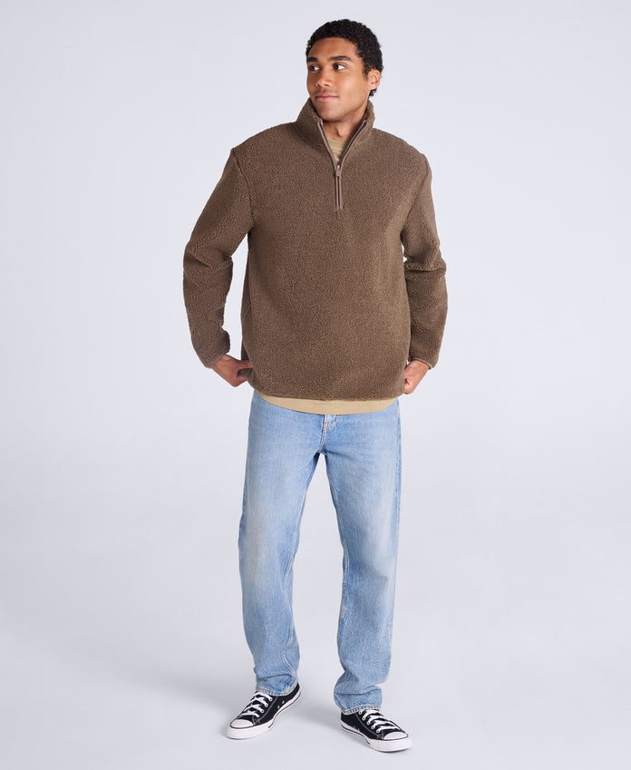 Blake Mens Boucle Half Zip Fleece - Dark Beige