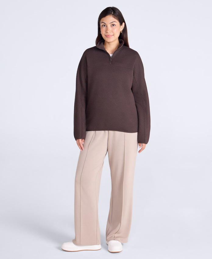 Dani Dimple Womens Half Zip Texture Fleece - Brown