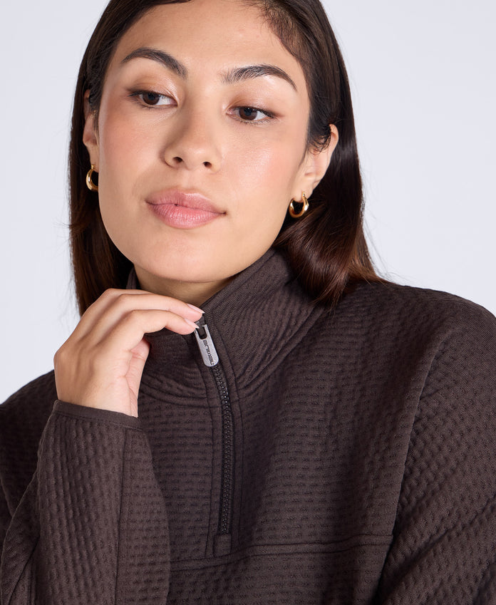 Dani Dimple Womens Half Zip Texture Fleece - Brown