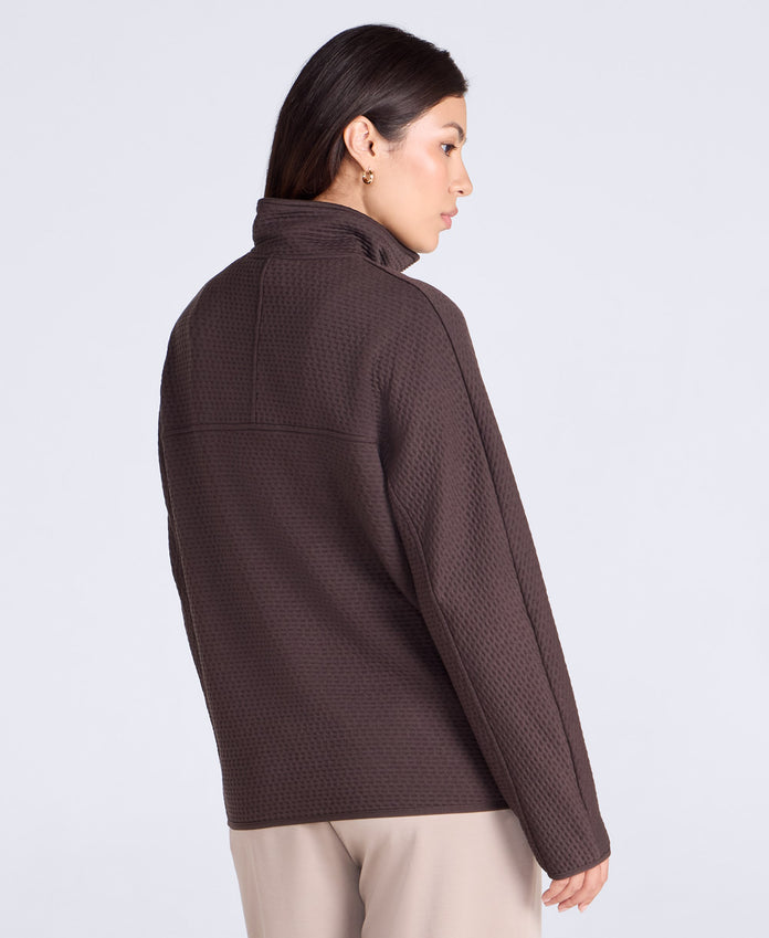 Dani Dimple Womens Half Zip Texture Fleece - Brown