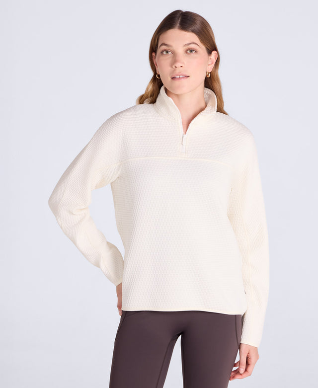 Dani Dimple Womens Half Zip Texture Fleece - Cream
