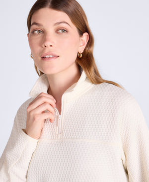 Dani Dimple Womens Half Zip Texture Fleece - Cream