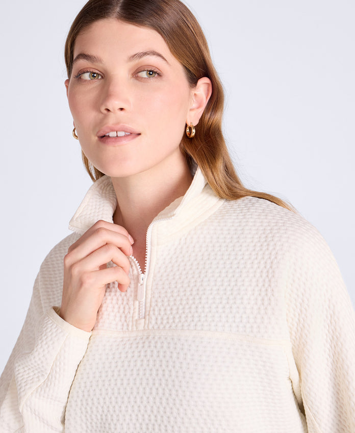 Dani Dimple Womens Half Zip Texture Fleece - Cream