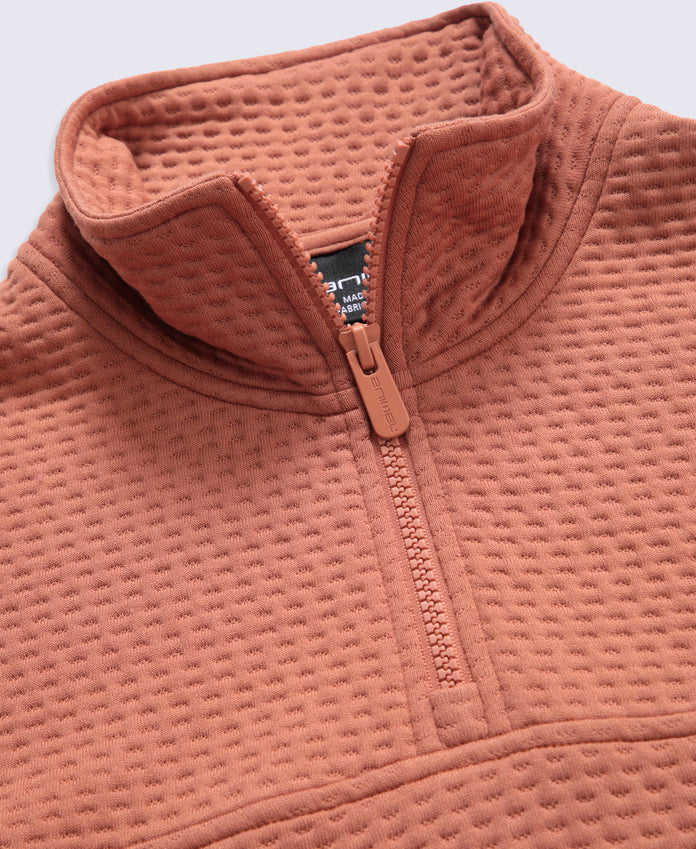Dani Dimple Womens Half Zip Texture Fleece - Rust