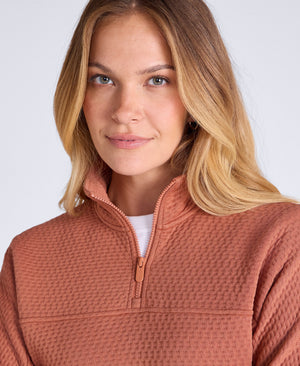Dani Dimple Womens Half Zip Texture Fleece - Rust