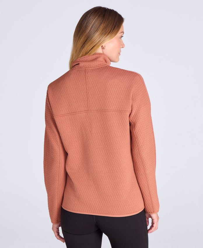 Dani Dimple Womens Half Zip Texture Fleece - Rust