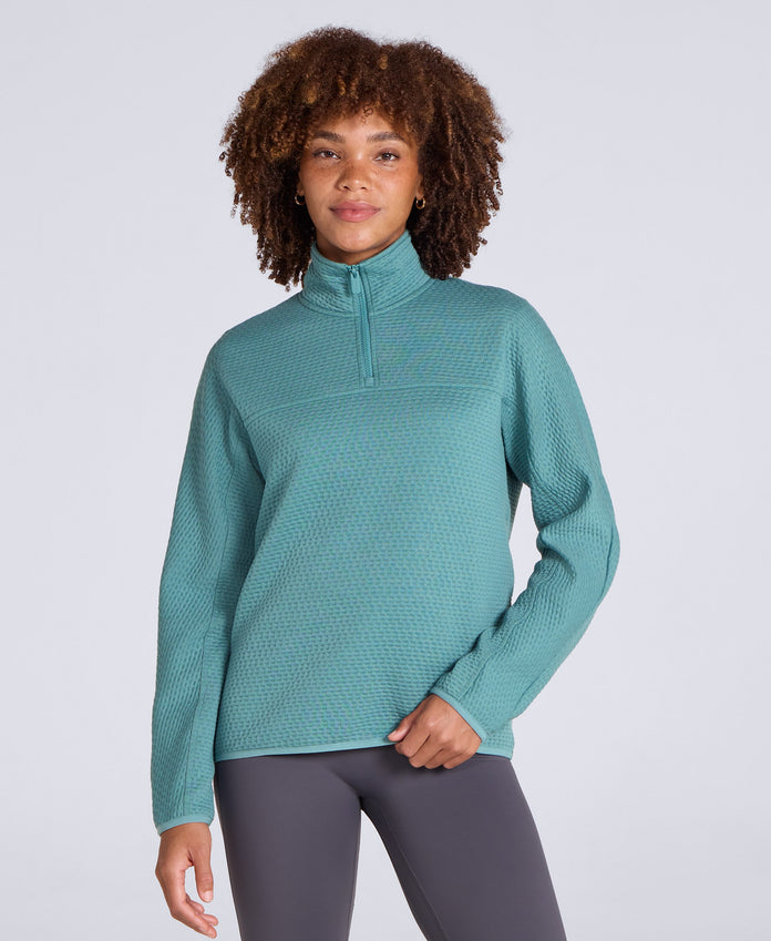 Dani Dimple Womens Half Zip Texture Fleece - Teal
