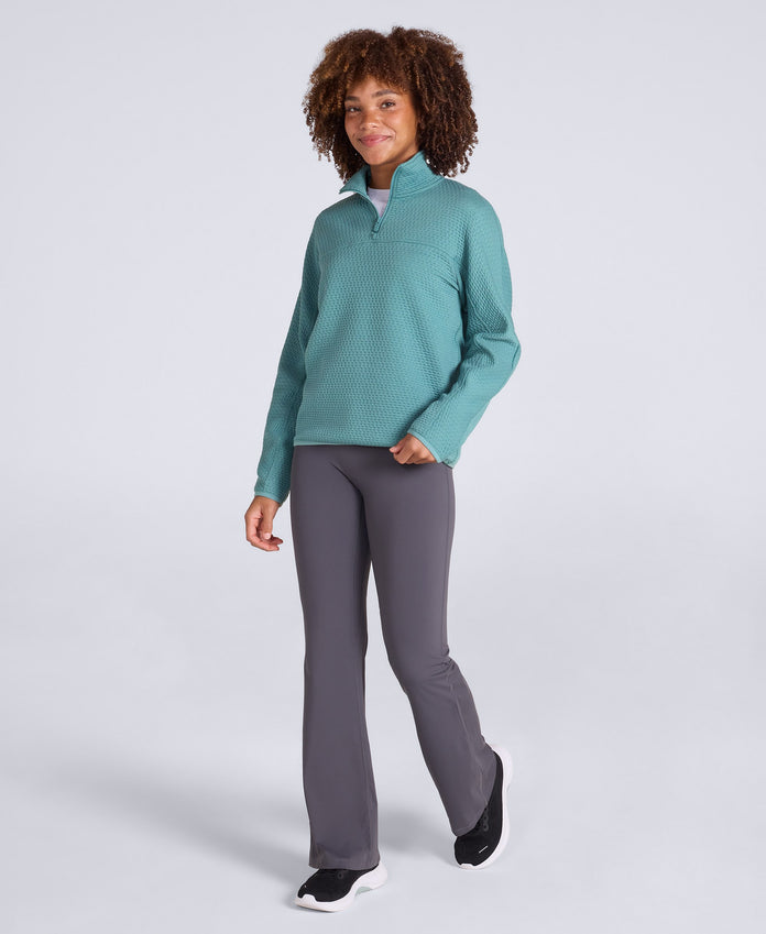 Dani Dimple Womens Half Zip Texture Fleece - Teal