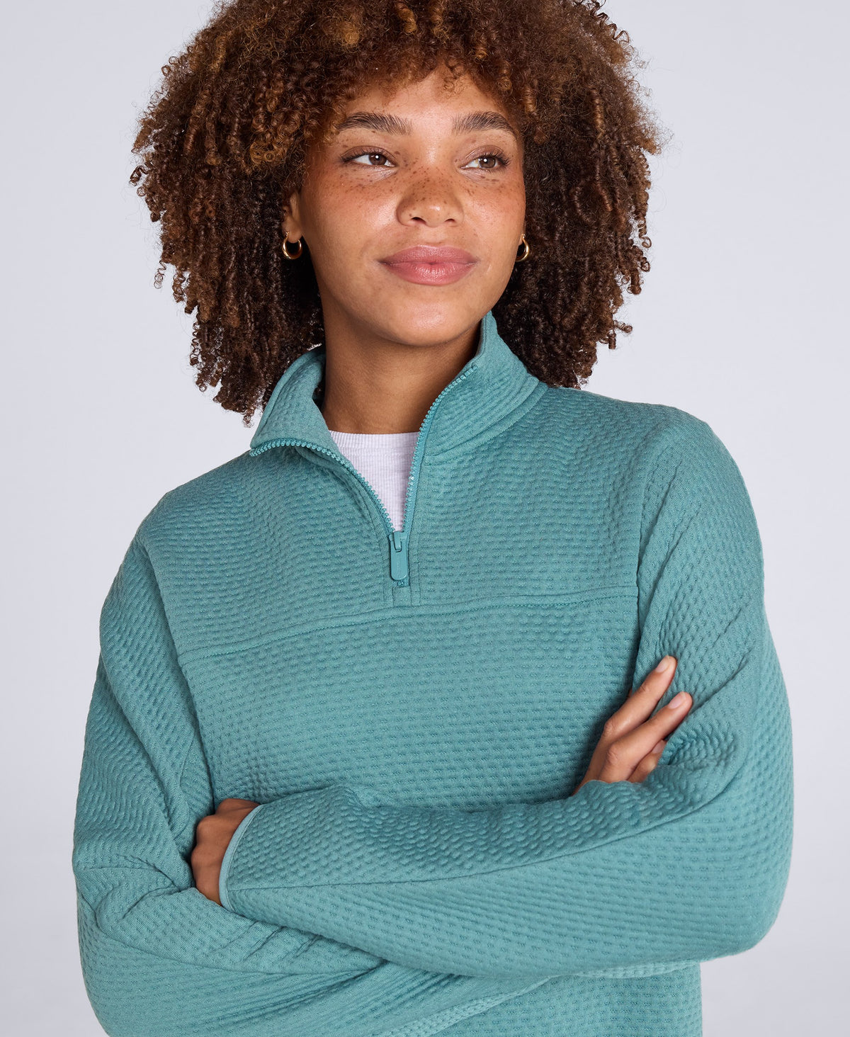 Dani Dimple Womens Half Zip Texture Fleece - Teal