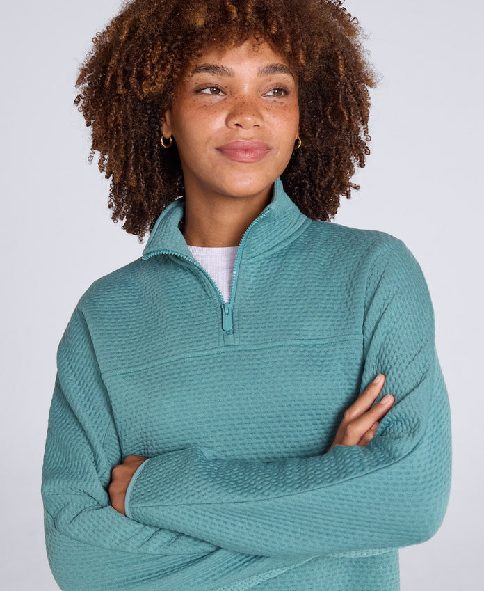 Dani Dimple Womens Half Zip Texture Fleece - Teal