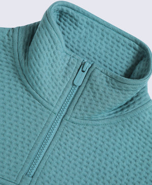 Dani Dimple Womens Half Zip Texture Fleece - Teal