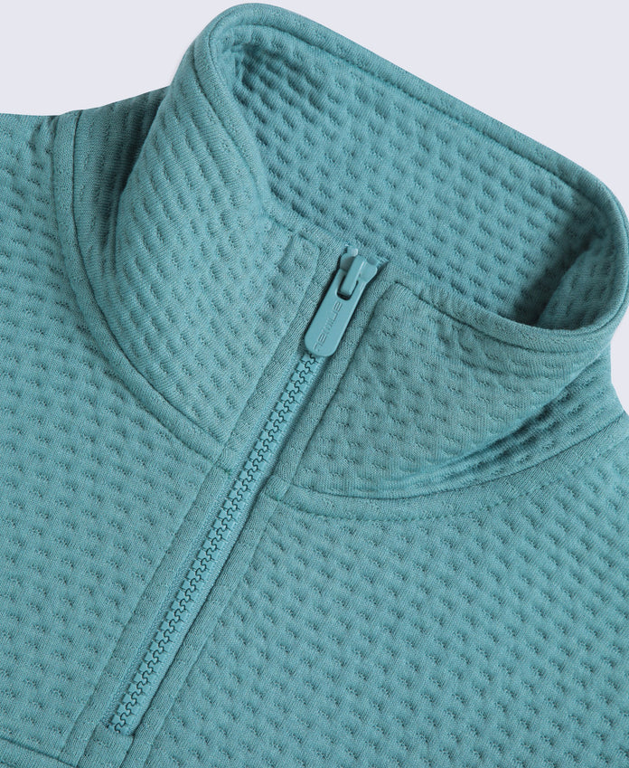 Dani Dimple Womens Half Zip Texture Fleece - Teal