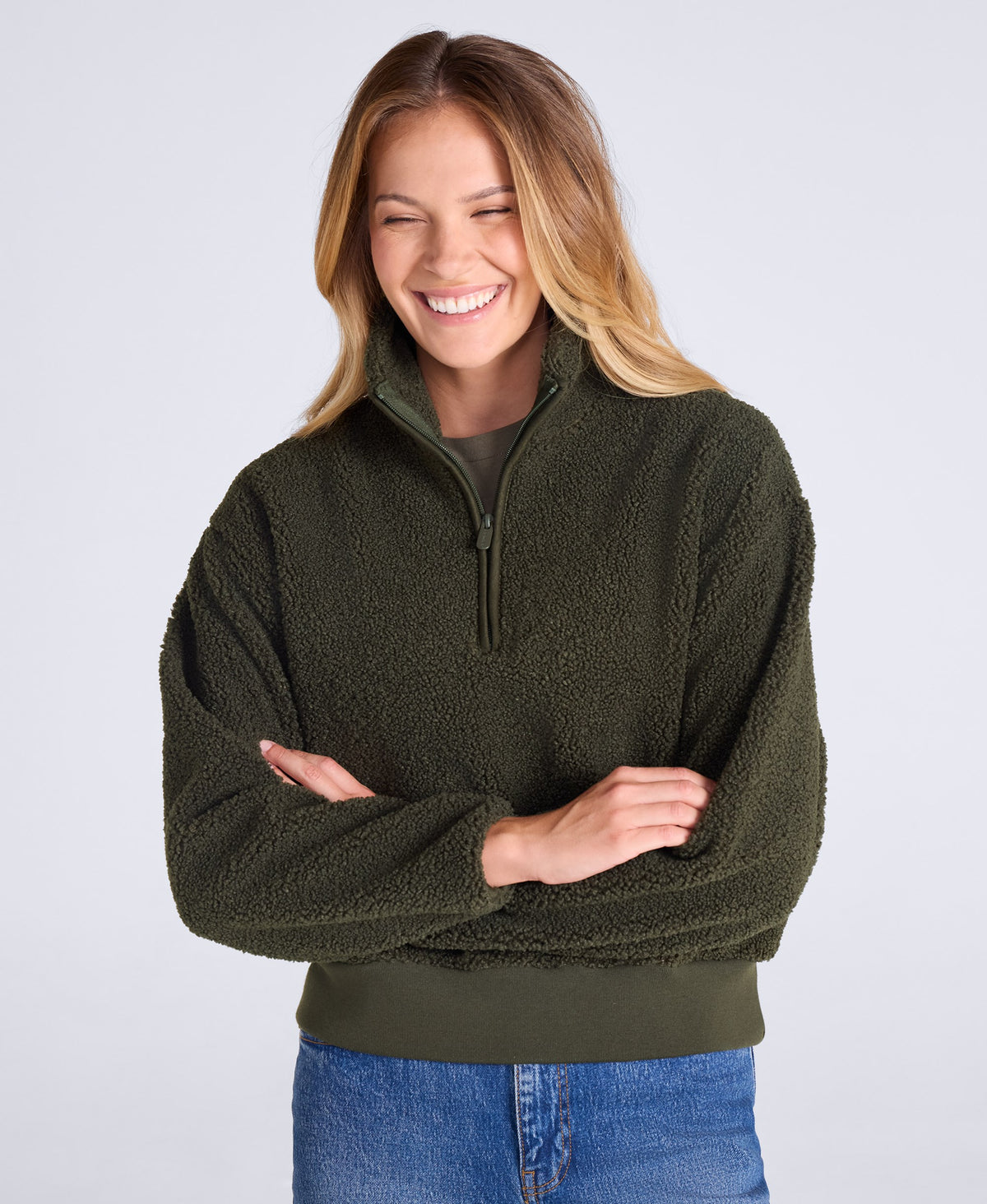Womens Blake Boucle Half Zip Fleece - Dark Green