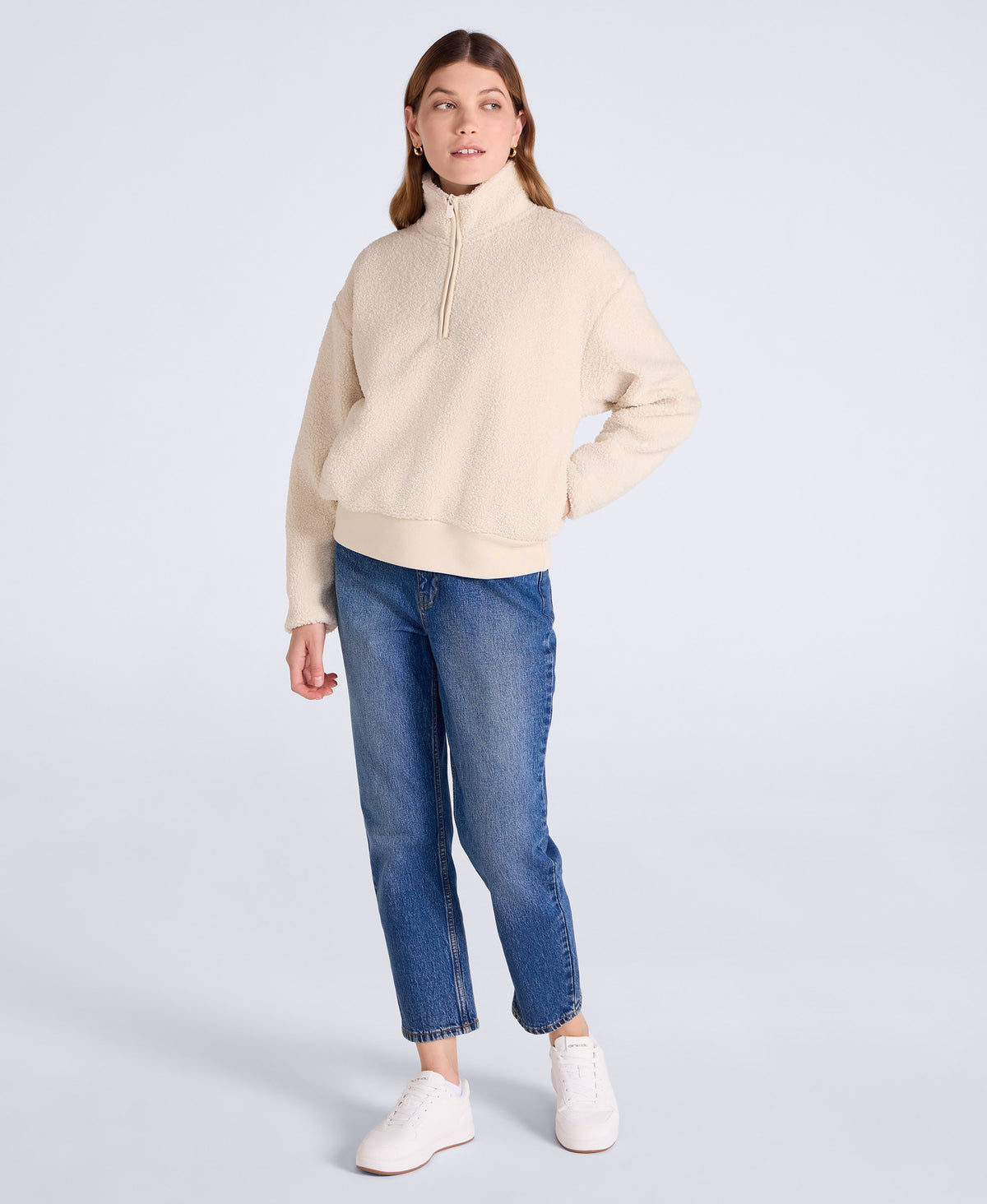 Womens Blake Boucle Half Zip Fleece - Off White
