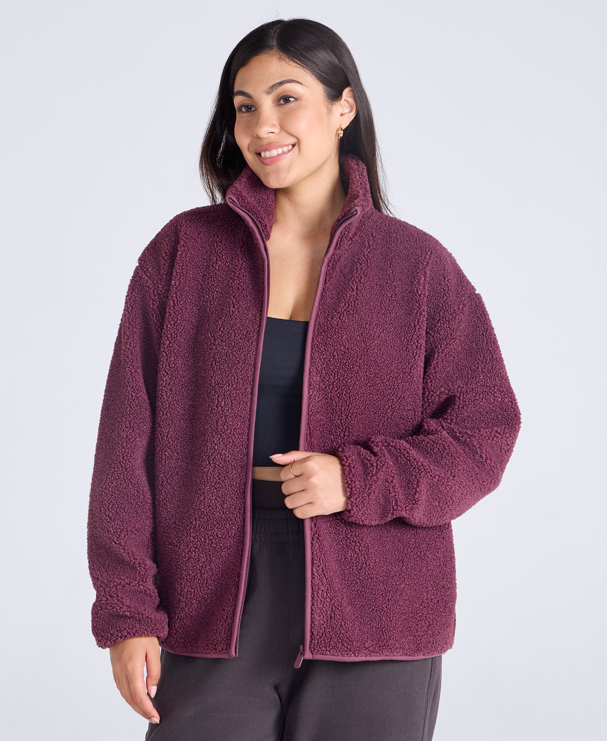 Womens Blake Boucle Full Zip Fleece - Burgundy
