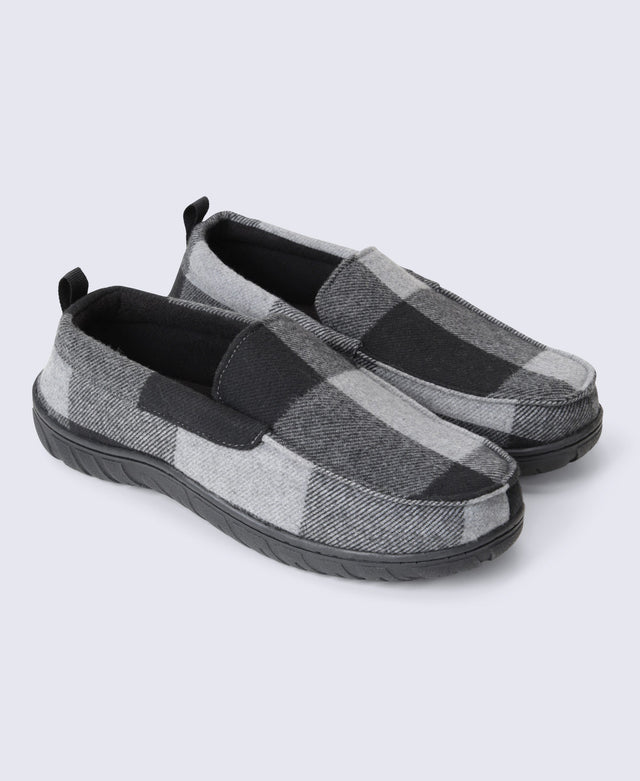 Dustin Mens Checked Slippers - Grey