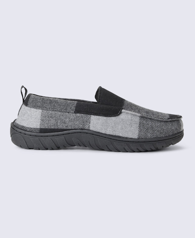 Dustin Mens Checked Slippers - Grey
