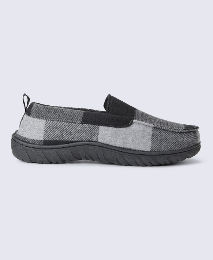 Dustin Mens Checked Slippers - Grey