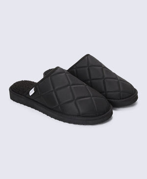Finn Mens Quilted Mule Slippers - Black