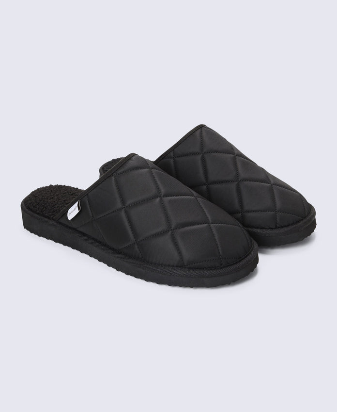 Finn Mens Quilted Mule Slippers - Black